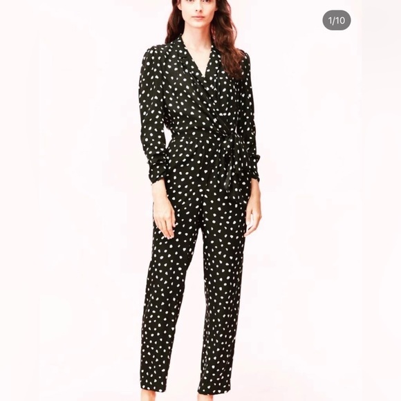Rebecca Taylor Pants - Rebecca Taylor Nova Dot womens jumpsuit size 6 black with off-white spots